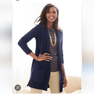 TALBOTS Blue Patch Pocket Single Button Sweater Cardigan 2X Jersey Knit